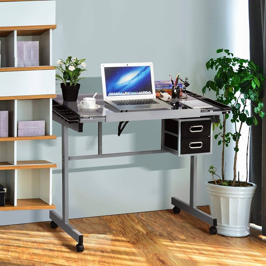 Amazon.com: Yaheetech Drawing Desk Adjustable Glass Drafting